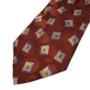 Perry‎ Ellis Portfolio Mens Rust Red Geometric Diamond 100% Italian Silk Tie USA